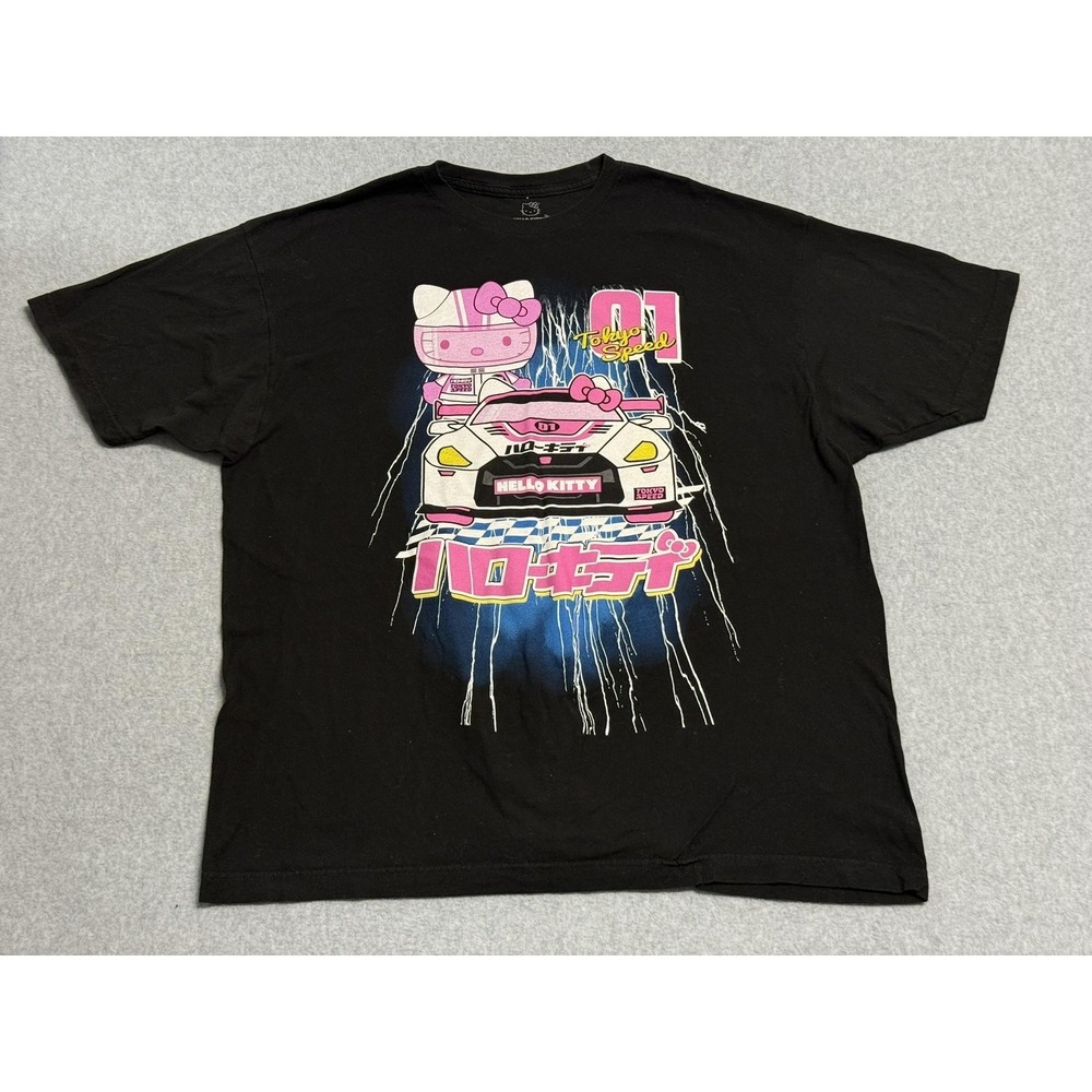 Hello Kitty Shirt Mens 2XL Black Tokyo Speed Racing Car Anime‎ Graphic Tee